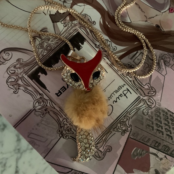 Furry Red Gold Crystal Fox Necklace - Picture 10 of 12